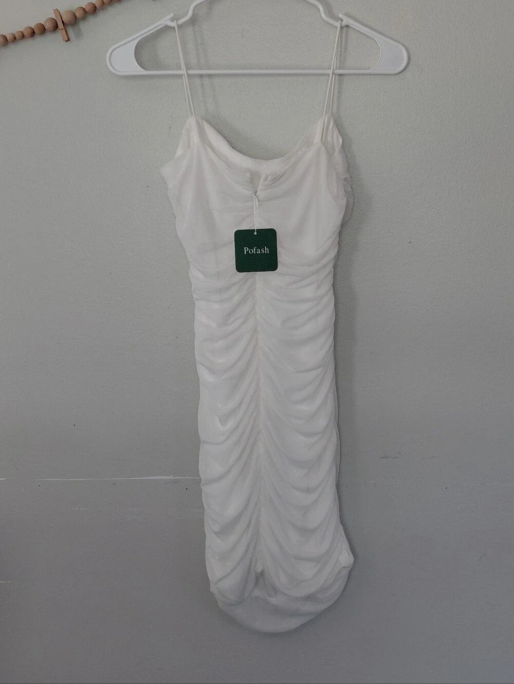 Pofash White Ruched Bodycon Bridal Bachelorette Club Party Dress NWT XS